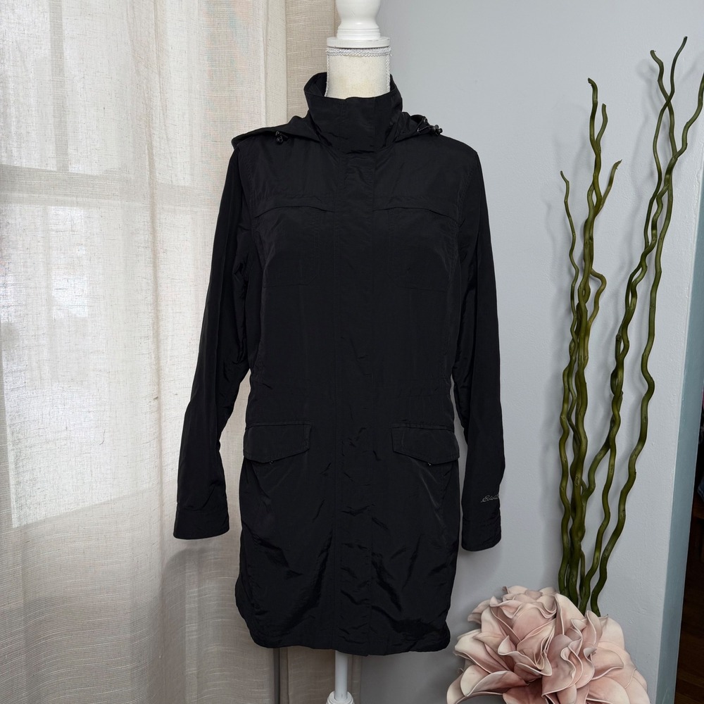 Eddie Bauer Adventurer Hiking Hooded Parka Jacket Black‎ Lightweight Medium